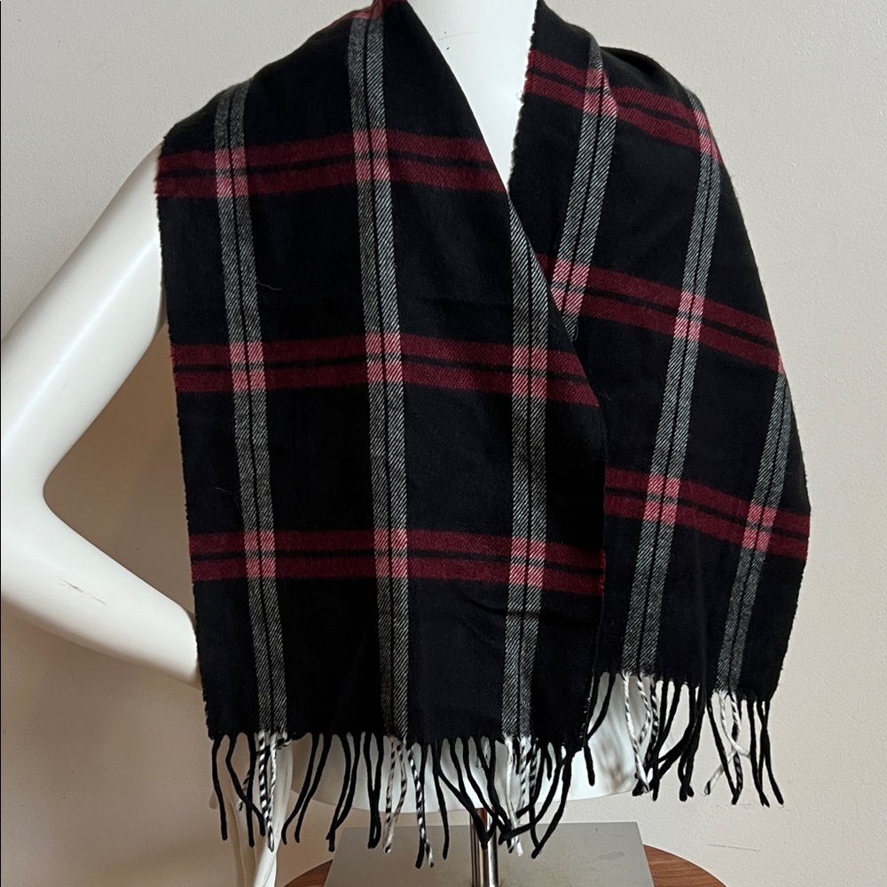 Dior cashmere plaid Black and Red Men's Scarf with fringe